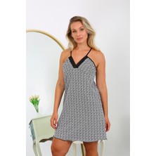 Mestore Moda Çizgi Kadın Pamuk Ip Askılı Desenli Büyük Beden Gecelik 999 Beyaz