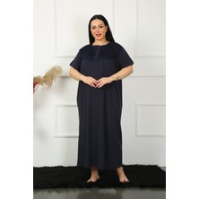 Mestore Moda Çizgi Big Dantelli Kısa Kol Lacivert Anne Gecelik 1348
