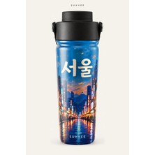 Suhvee Seoul Pop Art Şehir Temalı 500 ml Çift Cidarlı Paslanmaz Çelik Termos