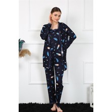 Mestore Moda Çizgi Kadın 3'lü Sabahlık Takım 16105