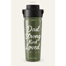 Suhvee Dad Strong Kind Loved Babalar Günü Temalı 500 ml Çift Cidarlı Paslanmaz Çelik Termos