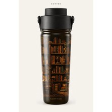 Suhvee Eski Kütüphane Kitap Temalı 500 ml Çift Cidarlı Paslanmaz Çelik Termos