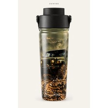 Suhvee Haki Off-Road Off-Road Temalı 500 ml Çift Cidarlı Paslanmaz Çelik Termos