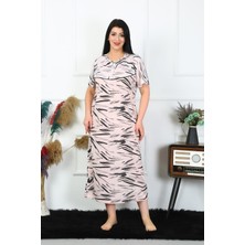 Mestore Moda Çizgi Kadın Büyük Beden Kısa Kol Krem Anne Gecelik 1371