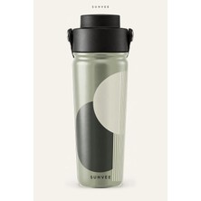 Suhvee Geometrik Yeşil Minimal Temalı 500 ml Çift Cidarlı Paslanmaz Çelik Termos