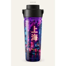 Suhvee Shanghai Pop Art Şehir Temalı 500 ml Çift Cidarlı Paslanmaz Çelik Termos