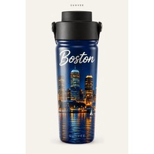 Suhvee Boston Gece Şehir Manzaralı 500 ml Çift Cidarlı Paslanmaz Çelik Termos