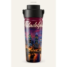 Suhvee Philadelphia Gece Şehir Manzaralı 500 ml Çift Cidarlı Paslanmaz Çelik Termos