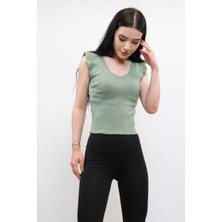 Mestore Moda Çizgi Süveter Model Triko Bluz Mint