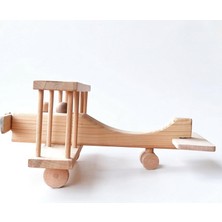 Kawin Genel Montessori Doğal Ahşap Oyuncak Uçak - El Yapımı Çift Kanatlı Retro Pervaneli Uçak Modeli