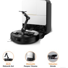 Roborock 22.000 Pa Emişli, Beş Eksenli Mekanik Kollu ve Çift Döner Moplu, Otomatik Toz Boşaltma ile Mop Bakım Istasyonlu Robot Süpürge + Tiftik Cihazı (Onerous)