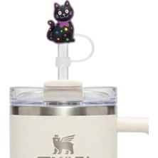 Kawin Yenigeldi Siyah Kedi Figürlü Pipet Ucu Kapağı,silikon Pipet Tıpası 10MM Sevimli Kedi Temalı, Tumblerlar ile Uyumlu