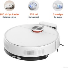 Xiaomi Üç Su Ayarıyla Silmeyi Zemine Uyarlayan, 10.000 Pa'ya Kadar Emişli Saç Dolanmasını Azaltan Fırçalı Lazer Haritalı Robot Süpürge + Tiftik Cihazı (Onerous)