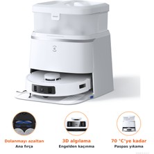 Ecovacs Kenara Uzanan Paspasıyla Yerleri Silen, 3D Engel Algılamalı, Toz Boşaltma ve Sıcak Havalı Mop Kurutma Istasyonlu Robot Süpürge + Tiftik Cihazı (Onerous)