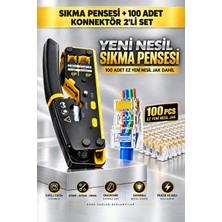 Yeni Nesil Ez Pense RJ45 Sıkma, Cat5/cat6/cat7,  RJ11 RJ12 8P8C6P Pense Kesici + 100 Adet Cat6 Yeni Nesil Delikli Jak Konnektörü / 2'li Set