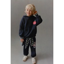 Magu Çocuk Pamuklu Kapüşonlu Lacivert Sweatshirt ve Eşofman Altı Takımı