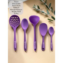 Kawin Multiamo Isıya Dayanıklı Silikon Kevgir Kepçe Seti 5prç2 8CM/22CM/20CM Kaşık 28CM Kepçe/kevgir Mor