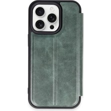 Neva Prime Apple Iphone 15 Pro Max Kılıf Flip Cover - Koyu Yeşil