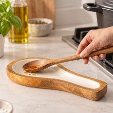 Kawin Deconox Mango Ağacı Yatay Kaşıklık 25 x 12 Cm, Parlak Krem Iç Yüzeyli Ahşap Kaşık Altlığı, Kepçe, Spatula ve Servis Gereçleri Için Mutfak Tezgâhı Düzenleyici