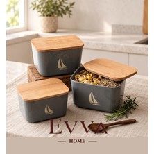 Evva Home 3’lü Antrasit Contalı Saklama Kabı Seti – Kayın Ağacı Kapaklı