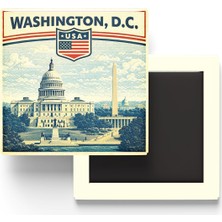 Kawin Generic Retro Amerika Birleşik Devletleri Washington Şehri Temalı Vintage Buzdolap Magneti – 9x9 cm