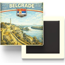 Kawin Generic Retro Sırbistan Belgrad Şehri Temalı Vintage Buzdolap Magneti – 9x9 cm