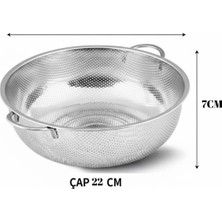 Kawin Deinhaus Premium Paslanmaz Çelik Küçük Mutfak Süzgeci, Çift Kulplu Metal Pirinç Yıkama Kabı, Isıya Dayanıklı Delikli Meyve ve Sebze Süzme Kasesi (22 Cm)