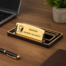 Hediye Vakti Kişiye Özel Atatürk Silüetli Ahşap Gold Masa Isimliği - Müdüre, Yöneticiye Ofis Hediyesi Lüks Isimlik