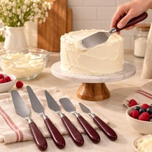 Kawin Deconox Paslanmaz Çelik 5'li Pasta Spatula Seti, Farklı Formlarda Krema Sürme, Pasta Süsleme ve Sunum Spatulaları, Bordo Saplı