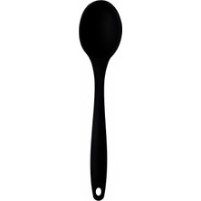 Kawin Kitchen+Design+Lab Silikon Servis ve Yemek Hazırlama Kaşığı, Yumuşak Uç, Komple Silikon, 27 Cm, Siyah Kaşık, Yanmaz Yapışmaz, Tencere Çizmez, 1 Adet