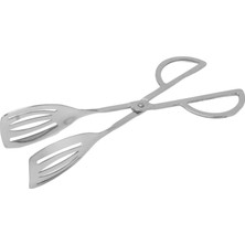 Kawin Mallart® Paslanmaz Çelik Makas Tipi Servis Maşası 25.5 cm - Ergonomik Saplı Salata, Mutfak, Izgara ve Biftek Maşası, Delikli Spatula Uçlu Yemek Sunum Maşası, Gümüş