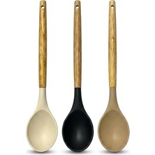 Kawin Deconox 30 cm Bambu Saplı Silikon Servis Kaşığı, Derin Hazneli Yemek Kaşığı, Makarna Sebze Pilav ve Günlük Servis Için Mutfak Kaşığı, Askı Delikli, 3 Renk Asorti Karışık Gönderim