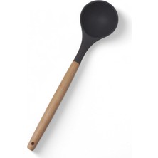 Kawin Deconox Bambu Saplı Silikon Kepçe, Bambu Uzun Silikon Çorba ve Sos Kepçesi 27CM 3 Renk Seçenekli (Siyah)