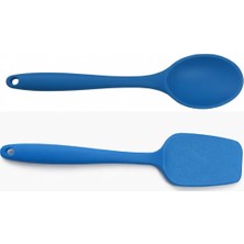 Kawin Genel Silikon Kaşık & Pişirme-Servis Kaşığı (Pilav Kaşığı/kürek Spatula) Seti – Isıya Dayanıklı, Çizmez, Askılı Tek Parça Tasarım (Mavi)