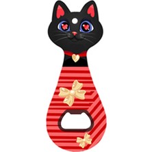 Kawin Acero Miyav Kedi Şeklinde Mıknatıslı Şişe Kapak Açacağı, Buzdolabı Magnet Kırmızı, 5.5X14 Cm, Seramik Kaplama (Kırmızı)