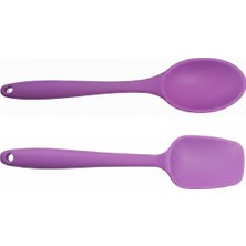 Kawin Genel Silikon Kaşık & Pişirme-Servis Kaşığı (Pilav Kaşığı/kürek Spatula) Seti – Isıya Dayanıklı, Çizmez, Askılı Tek Parça Tasarım (Mor)