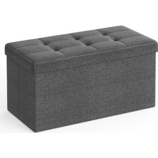 Str Store Saklama Alanlı Oturma Bankı, Oturma Sandığı, Tabure, Saklama Kutusu, Ayak Koyma Yeri, Katlanabilir, 300 Kg'a Kadar Taşıyabilir, 80 L, 76 x 38 x 38 Cm, Suni Keten, Koyu Gri, SPF47K