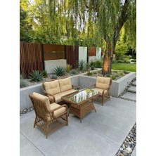 Edram Rattan Bahçe Balkon Takımı 2+1+1 Kahve
