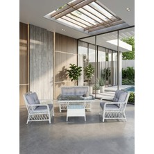Edram Rattan Bahçe Balkon Takımı 2+1+1 Gri