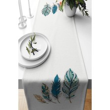 Str Store Pelangi Yaprak Desenli Leke Tutmaz Kumaş Salon Mutfak Masa Değişik Ranır Modelleri Runner, Beyaz-Turkuaz 40 x 140