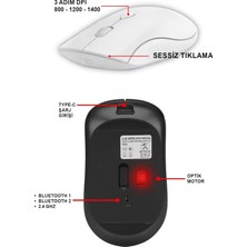 Str Store Ince Tasarım Şarj Edilebilir Kablosuz ve Çift Modlu Bluetooth Sessiz Mouse 800 1200 1400 Dpı MT8124 Beyaz ile Uyumlu