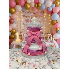 Ogela Party Pembe Fiyonklu ve Tavşan Figürlü 3 Katlı Maket Pasta - Fotoğraf Çekim Dekoru