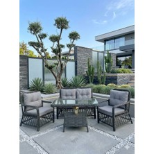 Edram Rattan Bahçe Balkon Takımı 2+1+1 Antrasit