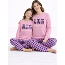 Free Beka Toz Pembe Ayıcık Nakışlı Ve Kurdele Detaylı Termal Anne-Kız Pijama Takımı Kombini