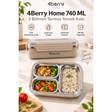 4berry Home 740 ml 3 Bölmeli 304 Paslanmaz Çelik Termos Yemek Kabı – Kahverengi Sızdırmaz Kapaklı, Isı Korumalı Beslenme Kutusu