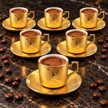Valkyrie 6 Kişilik 12 Parça Gold Türk Kahvesi Fincan Takımı Modern Köşeli Kulplu Set