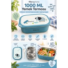 4Berry 2 Bölmeli Yemek Termosu - Mavi Fil Desenli Beslenme Kabı - 1000 Ml, Sızdırmaz, Kaşıklı, Paslanmaz Çelik