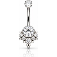 Munels Crown Model Titanyum Göbek Piercingi - Zirkon Taşlı Göbek Piercing