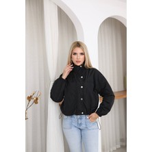 Nido Moda Kadın Dik Yaka Çıtçıtlı Büzgülü Crop Mont