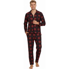 Free Beka Ekose Desenli Uzun Kollu Gömlek Yaka Düğmeli Erkek Pijama Takımı